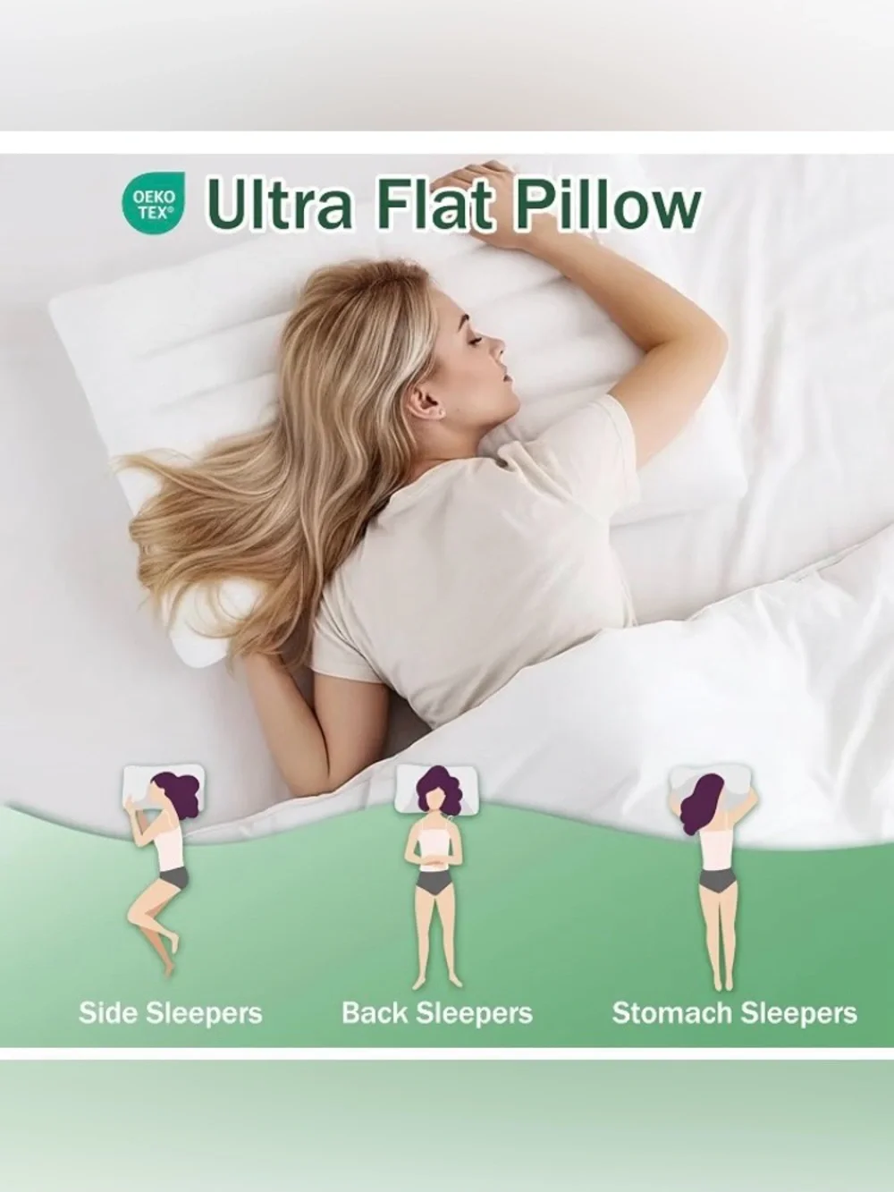 SILUI Ultra Thin Flat Pillows for Sleeping 2 Inch Height - Standard Size, 20x26”